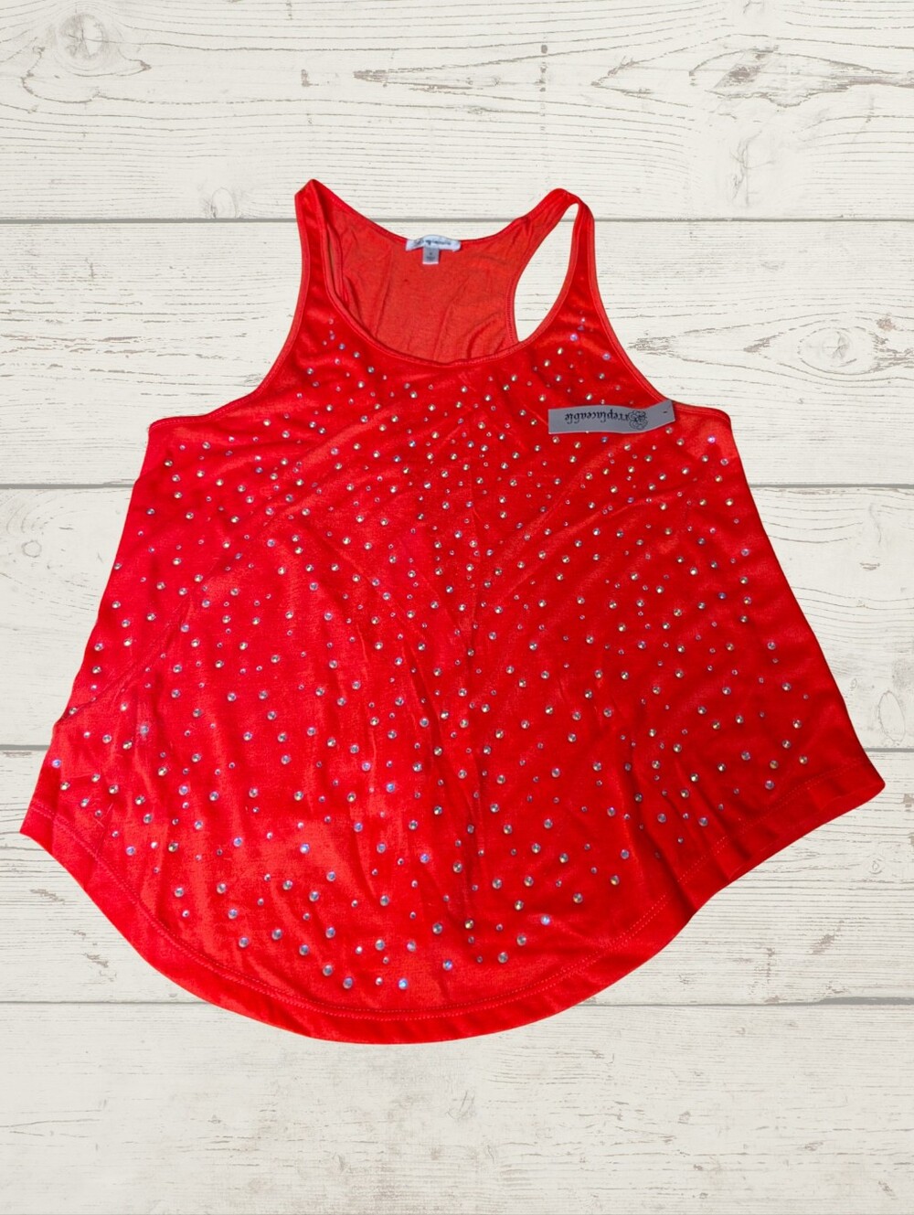 NWT Irreplaceable Red Rhinestone Bedazzled Racerback Tank Top Flared Medium - Picture 3 of 8